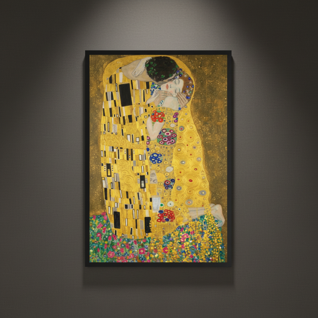 Póster enmarcado El Beso Gustav Klimt arte clásico dorado decoración romántica hogar