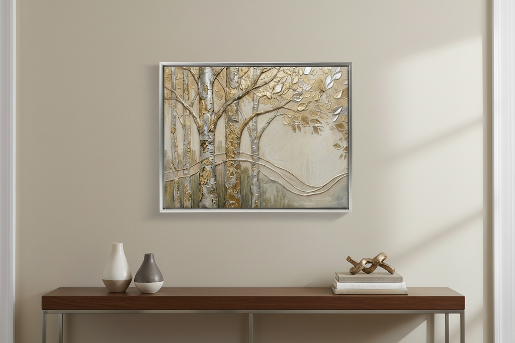 Cuadro árbol platinado lienzo arte abstracto moderno decoración minimalista sala hogar