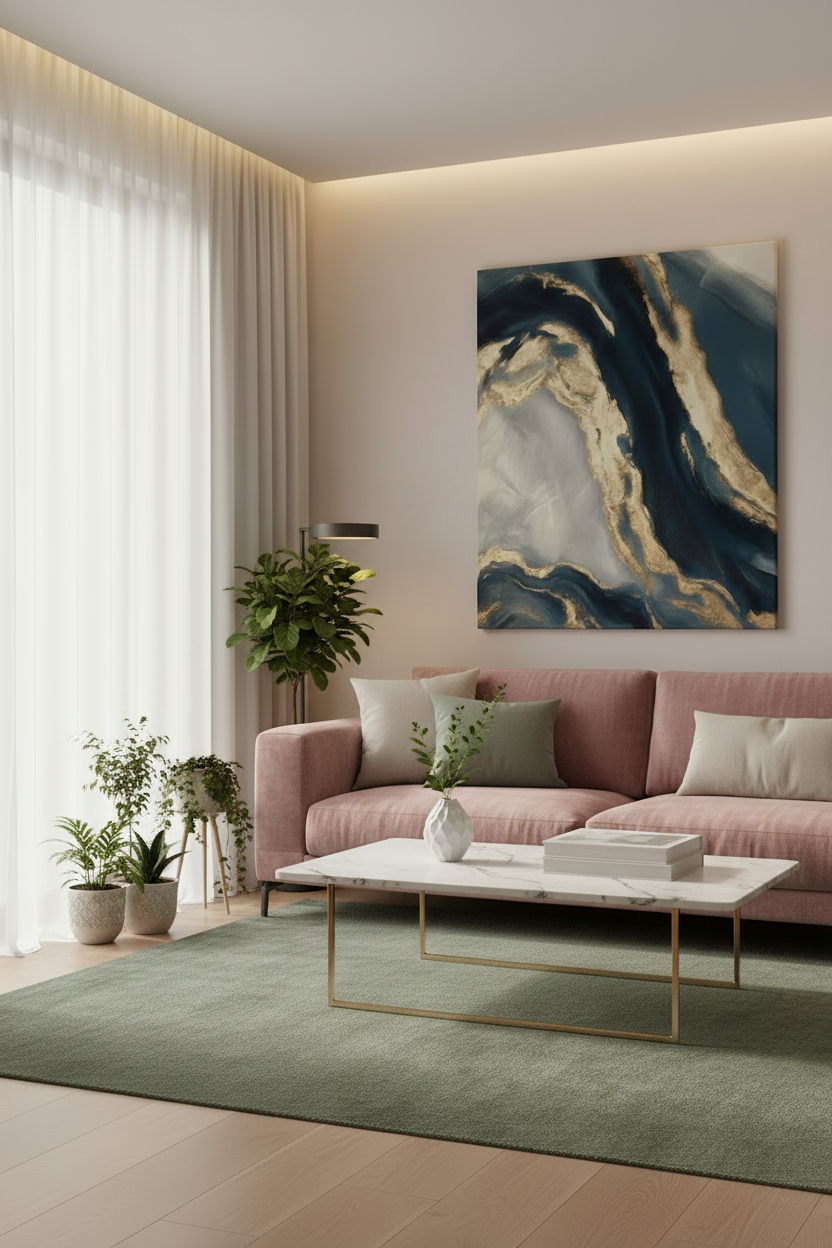 Cuadro abstracto dorado y azul lienzo arte moderno decoración sala elegante hogar