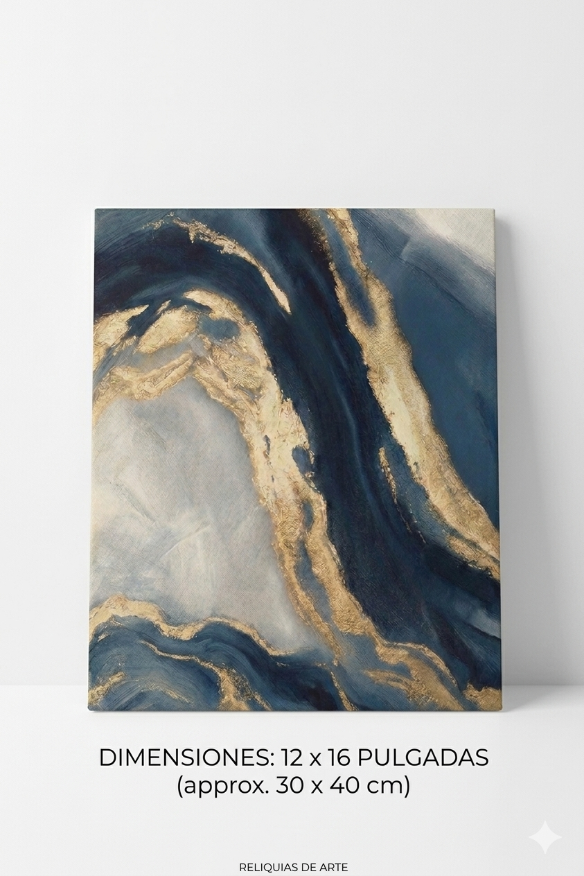 Cuadro abstracto dorado y azul lienzo arte moderno decoración sala elegante hogar